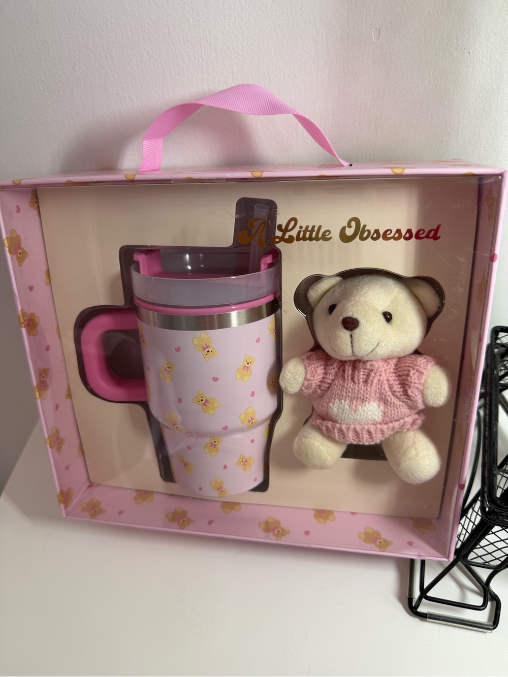 Pink Bear Travel Mug & Plush Set